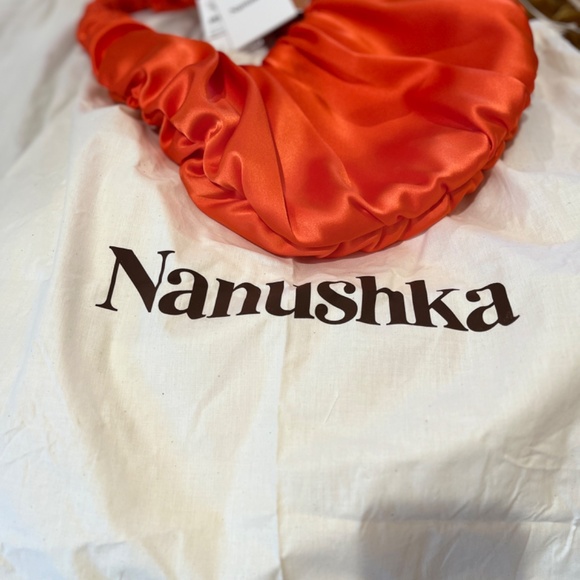 NWT Nanushka Anja Ruched Baguette Faux-Leather Shoulder Bag Orange - Picture 4 of 8